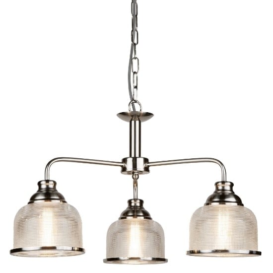 Bistro II 3 Light Pendant In Satin Silver And Halophane Glass | Bed Sava