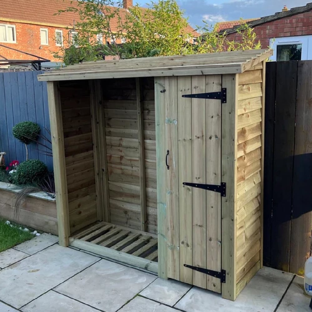 Blackfriars Wooden Garden Log Store With Tool Store In Natural | Bed Sava