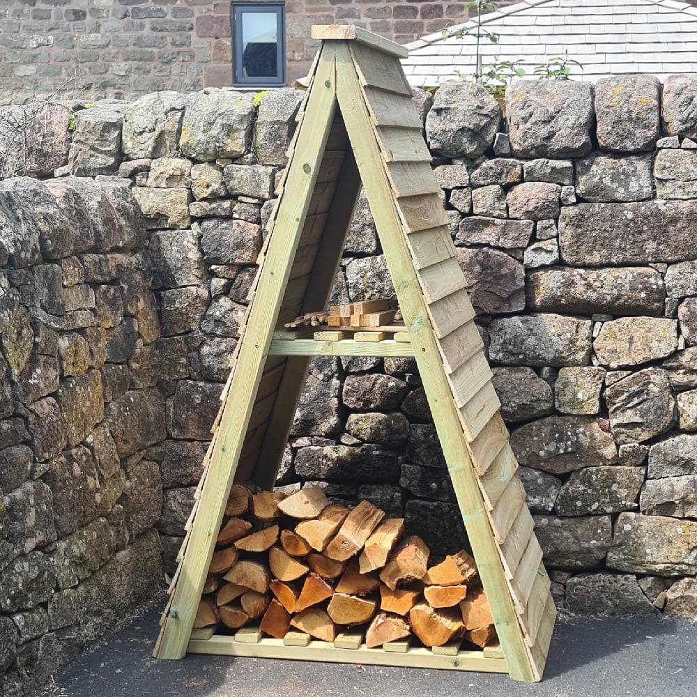 Blackfriars Wooden Garden Tringle Log Store With Shelf In Natural | Bed Sava