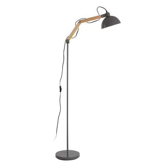 Blairon Grey Metal Floor Lamp With Adjustable Wooden Arm | Bed Sava