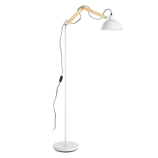 Blairon White Metal Floor Lamp With Adjustable Wooden Arm | Bed Sava