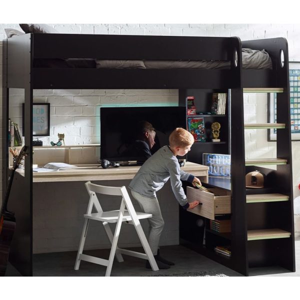 Blazo Wooden Gaming High Sleeper Bunk Bed In Black | Bed Sava
