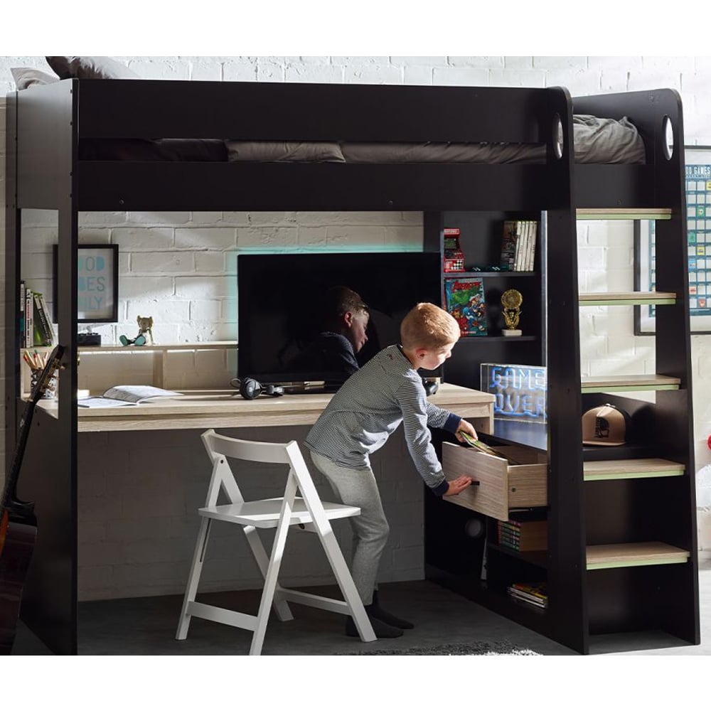 Blazo Wooden Gaming High Sleeper Bunk Bed In Black