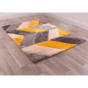 Blazon Polyester 120x170cm 3D Carved Rug In Ochre | Bed Sava