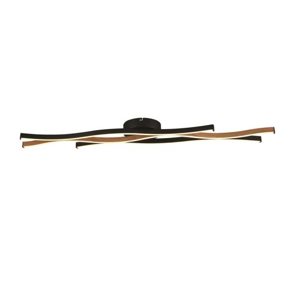 Bloom LED Wood Effect Flush Ceiling Light In Black | Bed Sava