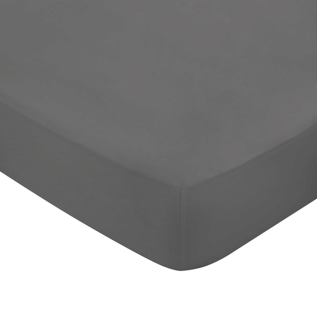 Bedeck of Belfast Fine Linens 400 Thread Count Sateen Plain Dye Kingsize Fitted Sheet, Charcoal