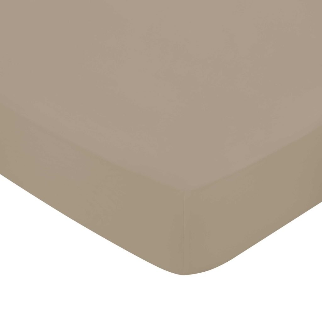 Bedeck of Belfast Fine Linens 400 Thread Count Sateen Plain Dye Double Fitted Sheet, Truffle