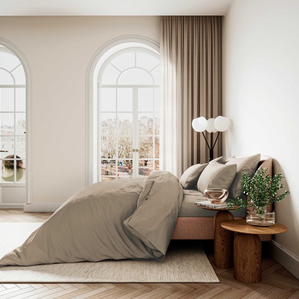 Bedeck of Belfast Fine Linens 400 Thread Count Sateen Plain Dye Double Duvet Cover Set, Truffle