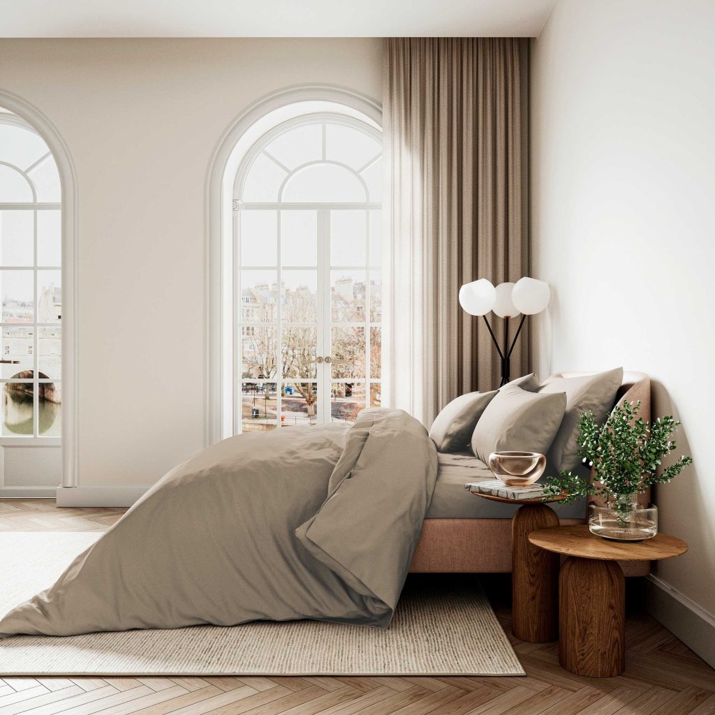 Bedeck of Belfast Fine Linens 400 Thread Count Sateen Plain Dye Super Kingsize Duvet Cover Set, Truffle