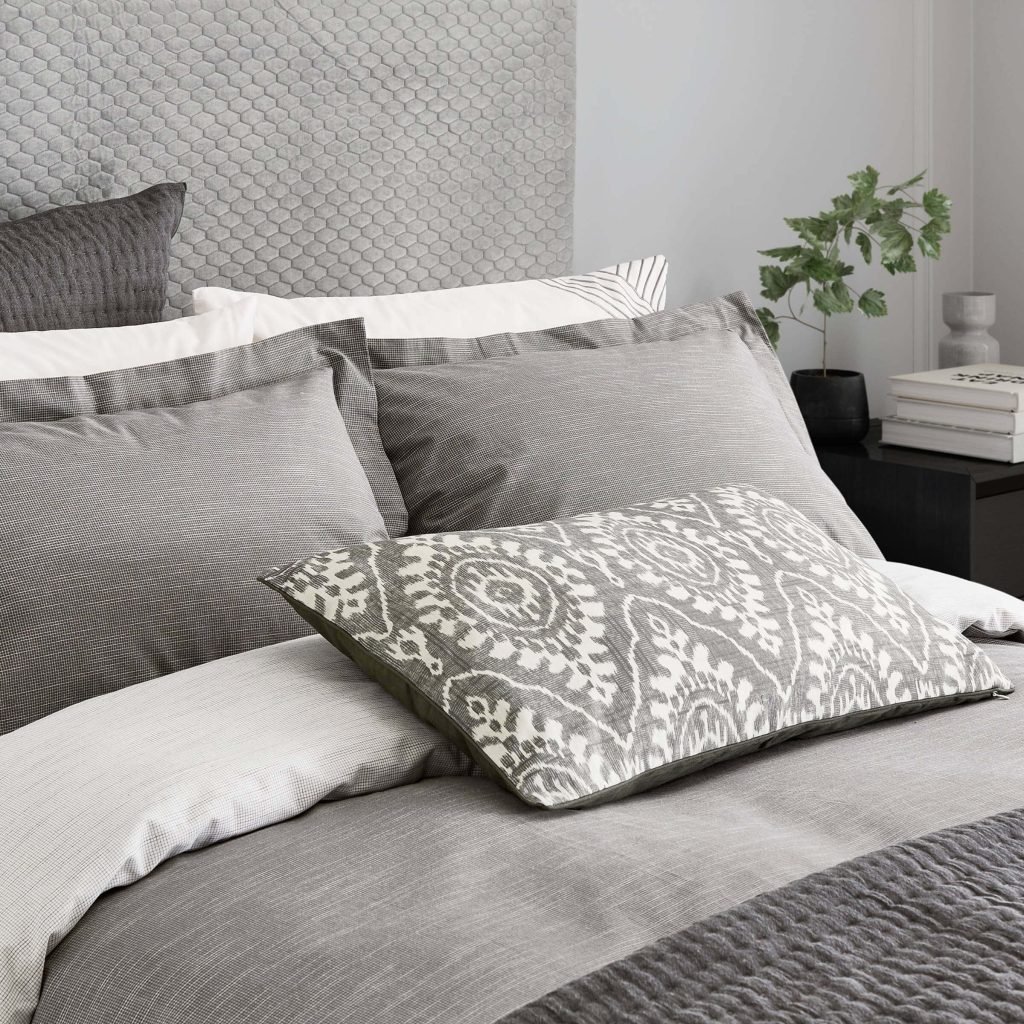Bedeck of Belfast Kayah Woven Check Super Kingsize Duvet Cover, Charcoal