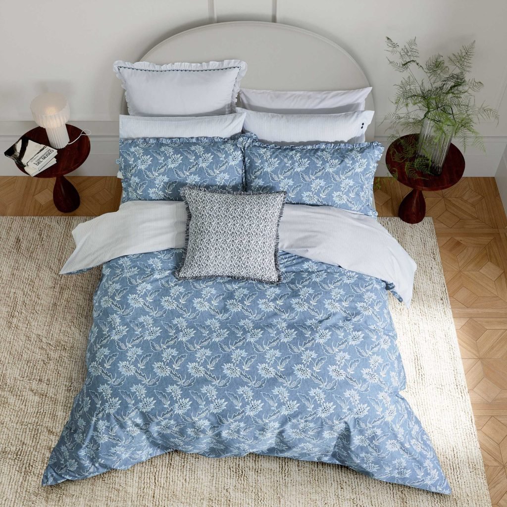 Bedeck of Belfast Miya Double Duvet Cover Set, Chambray Blue