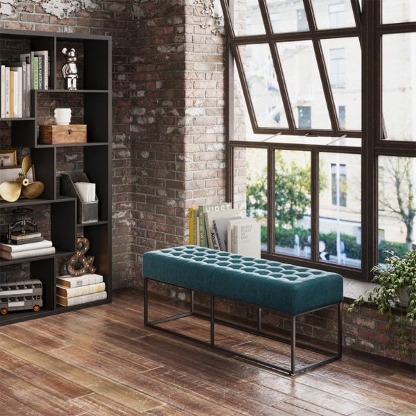 Boden Fabric Hallway Seating Bench With Steel Frame In Blue | Bed Sava