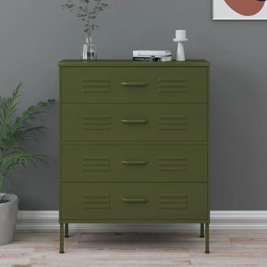 Bodmin Steel Chest Of 4 Drawers In Olive Green