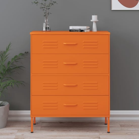 Bodmin Steel Chest Of 4 Drawers In Orange