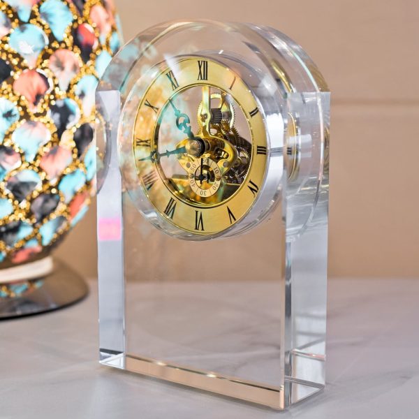 Bogota Crystal Glass Oval Mantle Clock Ornament In Clear And Gold | Bed Sava