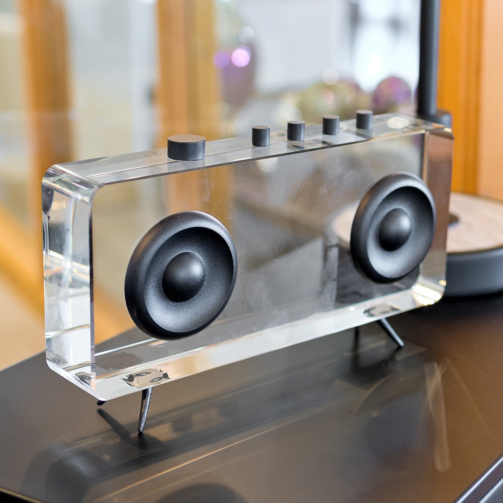 Bogota Crystal Glass Retro Radio Ornament In Clear And Black