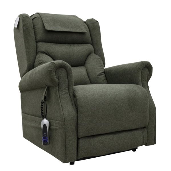 Boise Fabric Dual Motor Lift Tilt Recliner Chair In Olive | Bed Sava