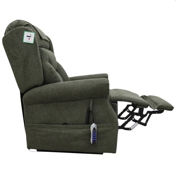 Boise Fabric Quad Motor Lift Tilt Recliner Chair In Olive | Bed Sava