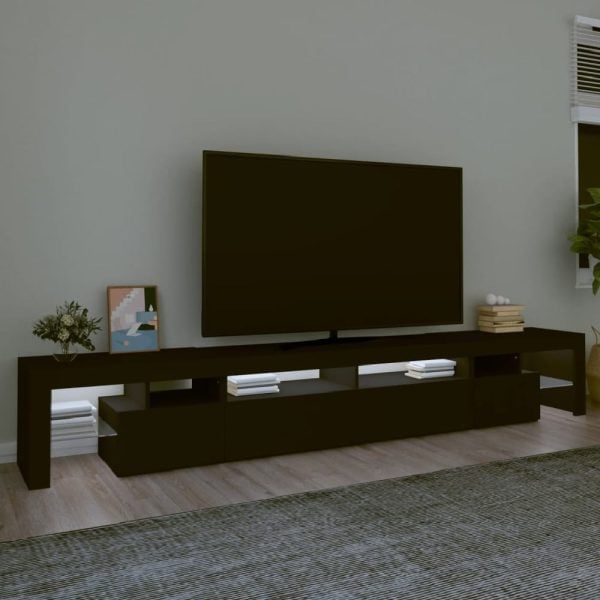 Boise Wooden TV Stand In Black With LED Lights | Bed Sava