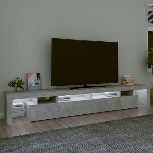 Boise Wooden TV Stand In Concrete Grey With LED Lights | Bed Sava