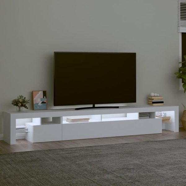 Boise Wooden TV Stand In White With LED Lights | Bed Sava