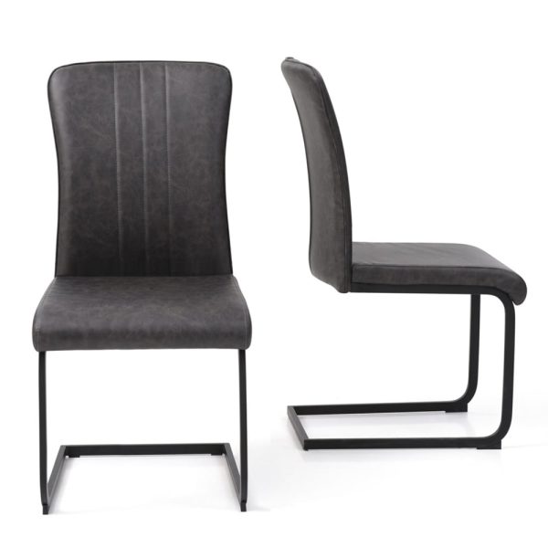 Bolivia Antique Grey PU Leather Dining Chairs In Pair | Bed Sava