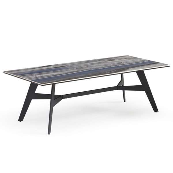 Bolivia Glass Coffee Table With Black Metal Legs In Blue Mist | Bed Sava