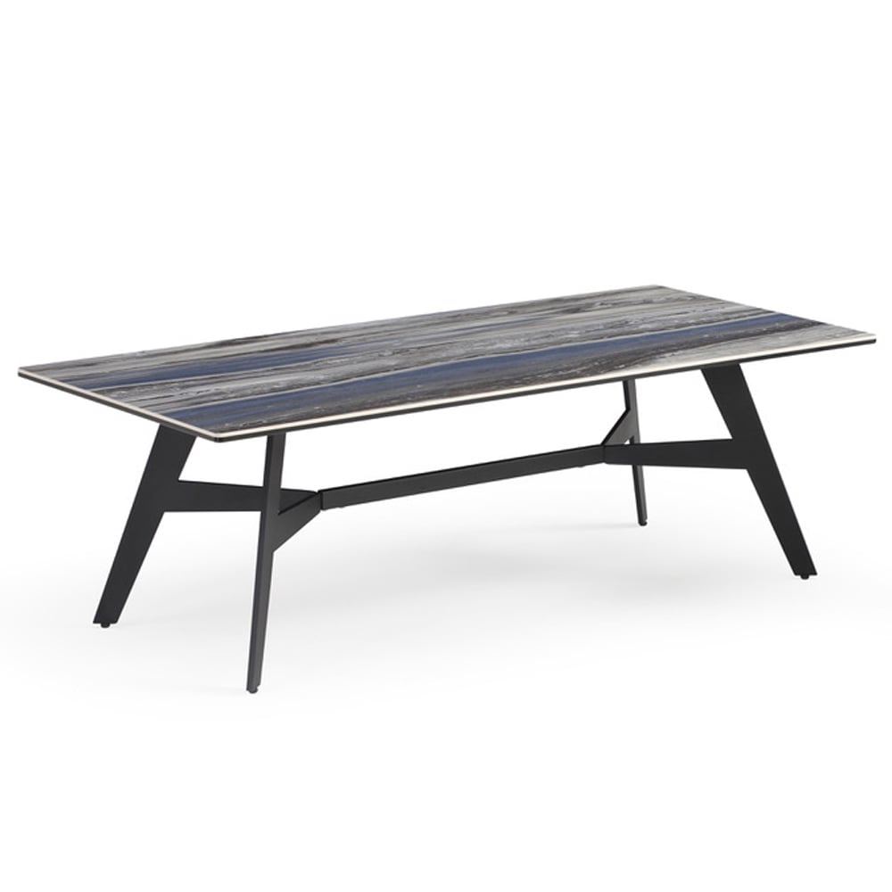 Bolivia Glass Coffee Table With Black Metal Legs In Blue Mist