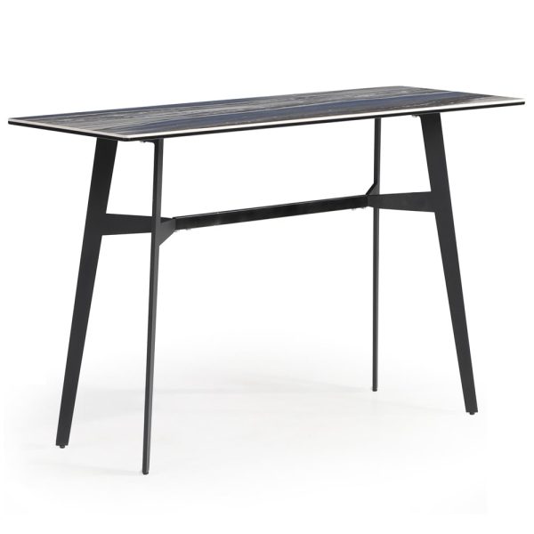 Bolivia Glass Console Table With Black Metal Legs In Blue Mist | Bed Sava