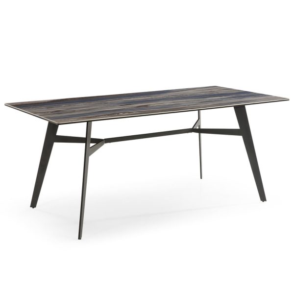Bolivia Glass Dining Table With Black Metal Legs In Blue Mist | Bed Sava