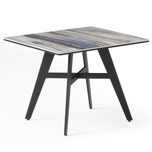 Bolivia Glass End Table With Black Metal Legs In Blue Mist | Bed Sava