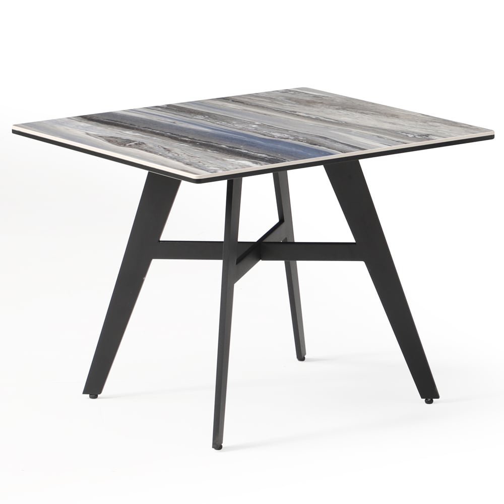 Bolivia Glass End Table With Black Metal Legs In Blue Mist