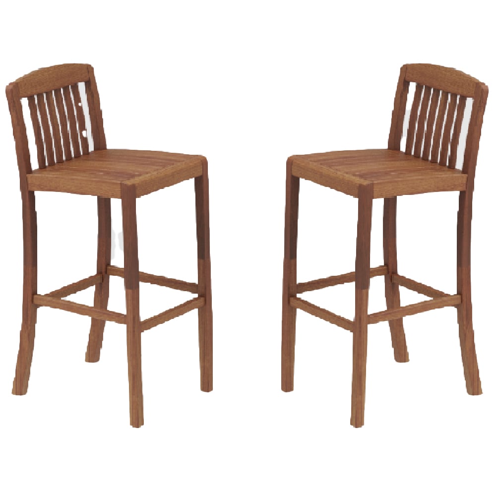 Bolivia Rich Brown Wooden Garden Bar Chairs In Pair