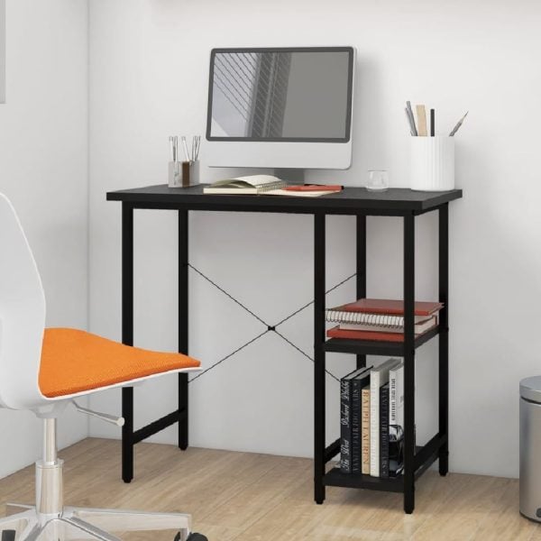 Bonita Wooden Laptop Desk With 2 Shelves In Black | Bed Sava