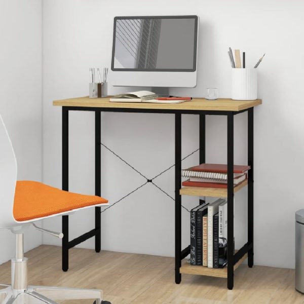 Bonita Wooden Laptop Desk With 2 Shelves In Black And Light Oak | Bed Sava