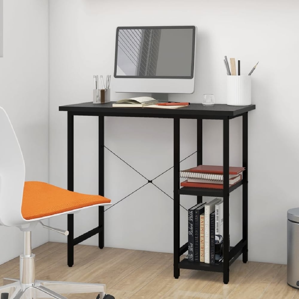 Bonita Wooden Laptop Desk With 2 Shelves In Black