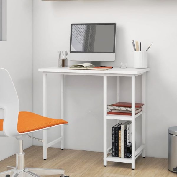 Bonita Wooden Laptop Desk With 2 Shelves In White | Bed Sava