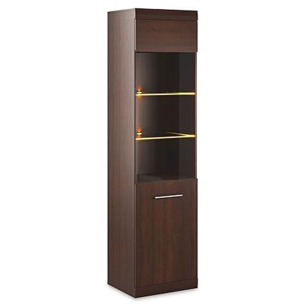 Bordon Wooden Tall Display Cabinet In Chocolate Oak With LED