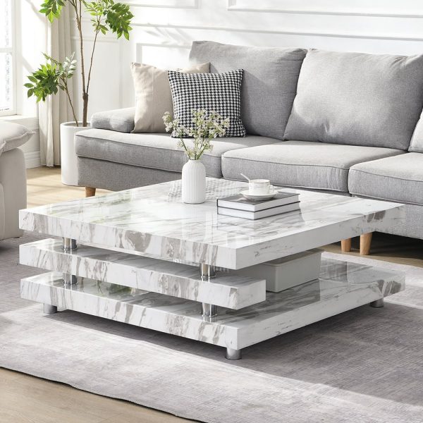 Borneo High Gloss Coffee Table Square In Filo Marble Effect | Bed Sava