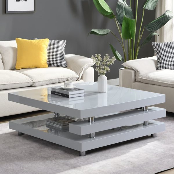 Borneo Square High Gloss Coffee Table In Light Grey | Bed Sava