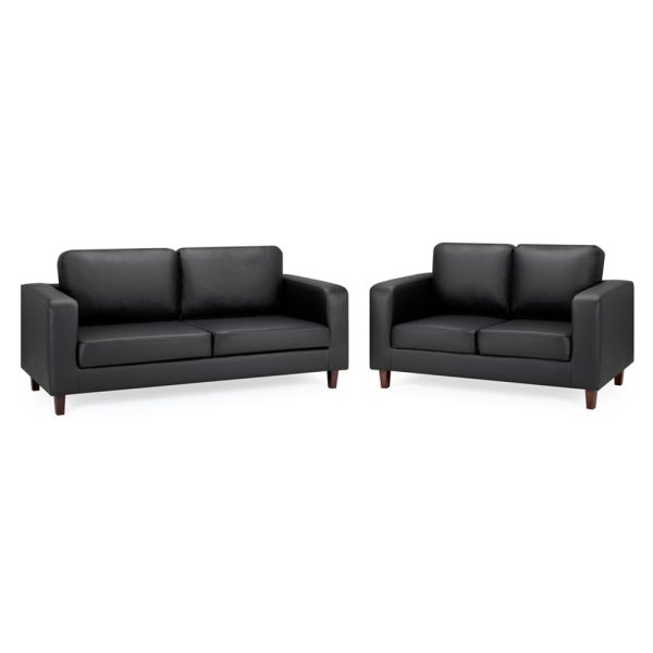 Boston Faux Leather 3+2 Seater Sofa Set In Black | Bed Sava