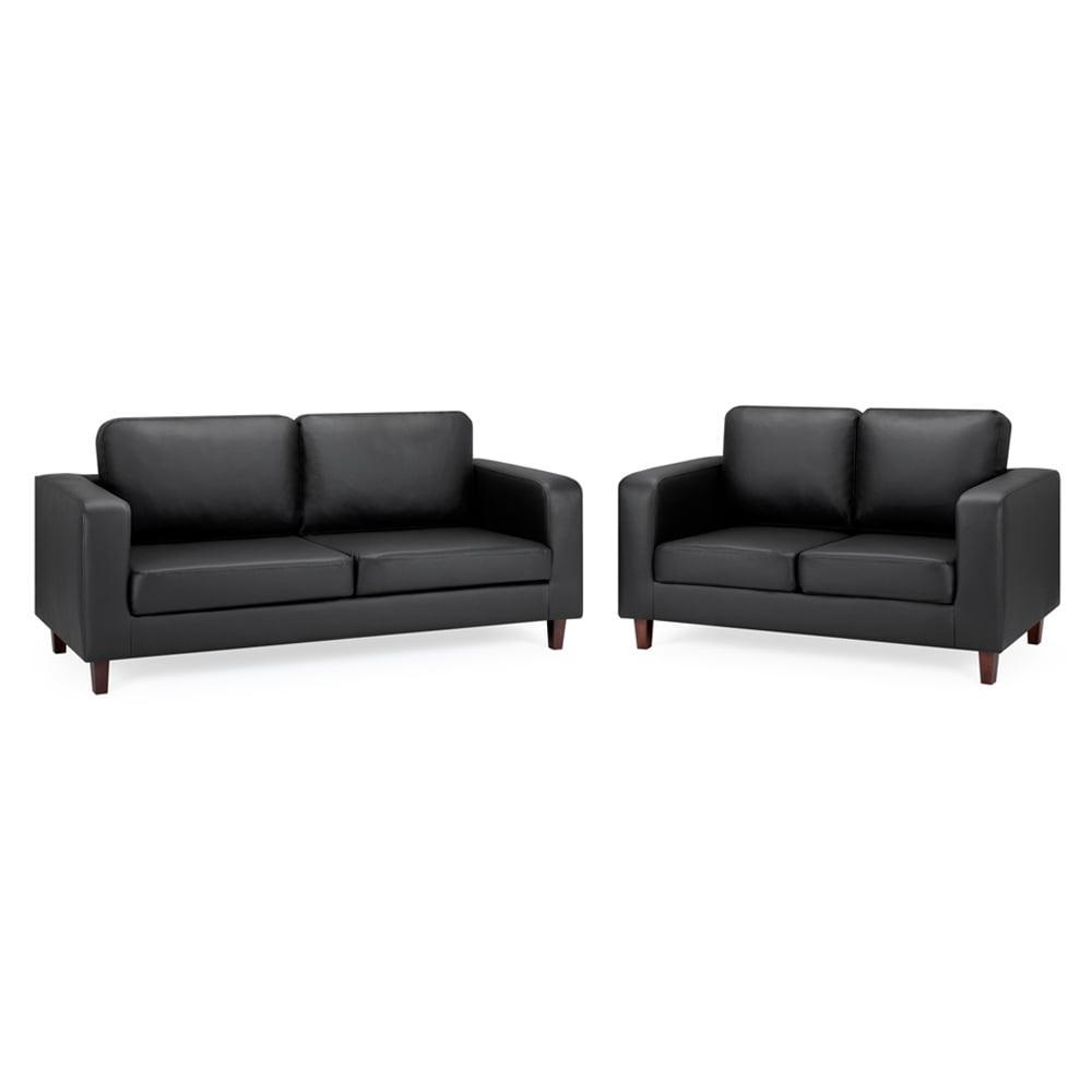 Boston Faux Leather 3+2 Seater Sofa Set In Black