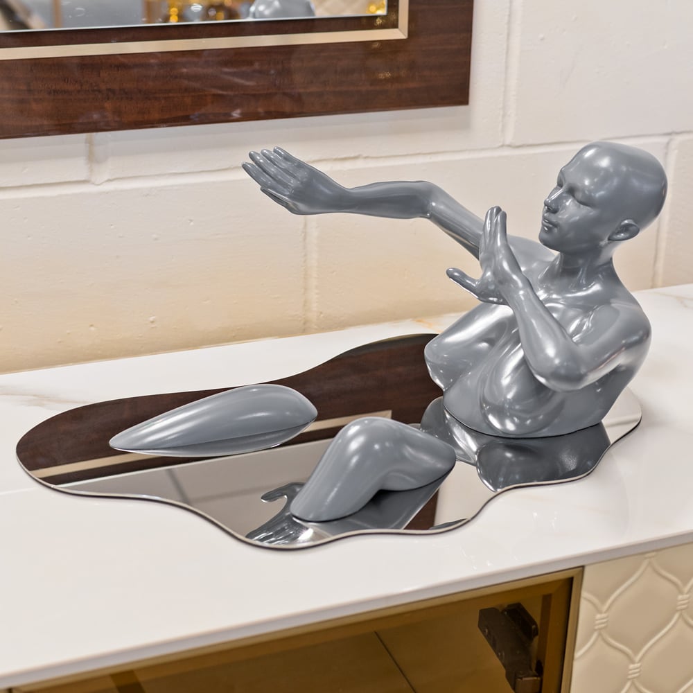 Boston Resin Bathing Lady Sculpture With Silver Base In Grey