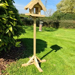 Boulder Wooden Garden Bird Table With Canopy In Natural | Bed Sava