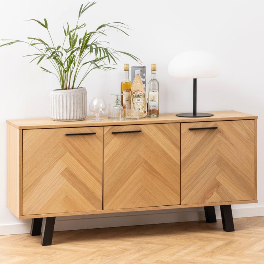 Boulder Wooden Storage Cabinet With 3 Doors In Oak And Black