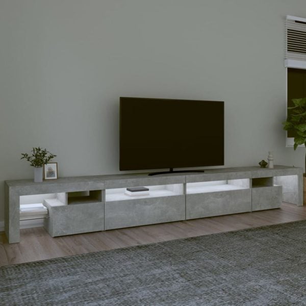 Bowie Wooden TV Stand In Concrete Grey With LED Lights | Bed Sava