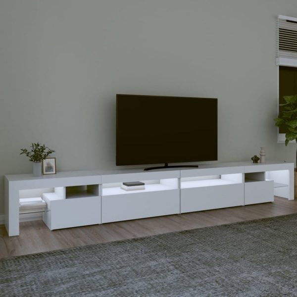 Bowie Wooden TV Stand In White With LED Lights | Bed Sava