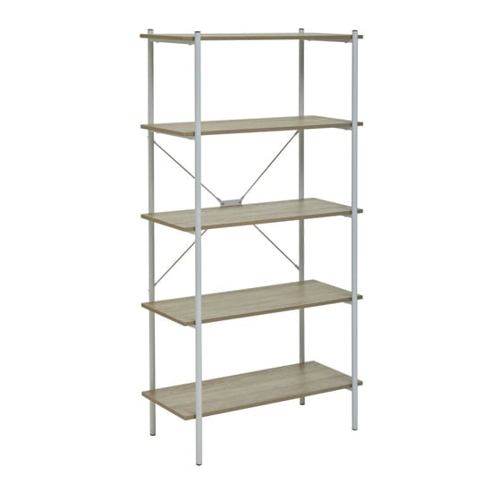 Bradken Natural Oak Wooden Shelving Unit With White Metal Frame