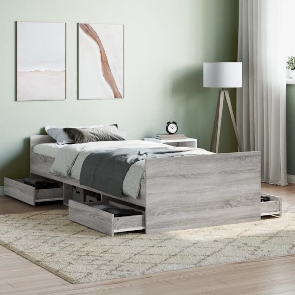 Braga Wooden Single Bed With Drawers In Grey Sonoma Oak | Bed Sava