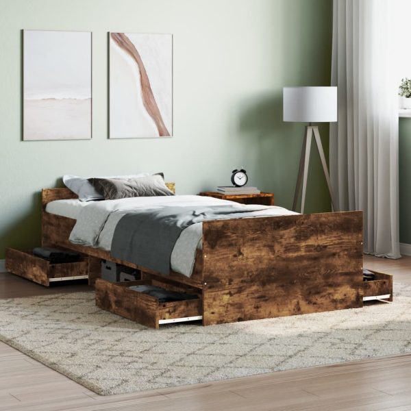 Braga Wooden Single Bed With Drawers In Smoked Oak | Bed Sava